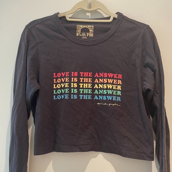 Spiritual Gangster Black Long Sleeve Crop Top & Love Is The Answer Graphic - Picture 3 of 9